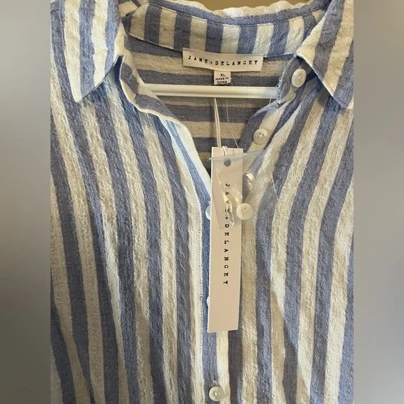 Jane + Delancey Blue and White Striped Tie-Front Shirt - Picture 3 of 4